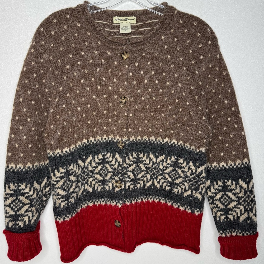 Vintage 90's Eddie Bauer 85% wool 15% alpaca nordic fair isle cardigan sweater m